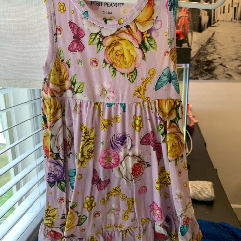 Posh Peanut Kids Dress - Pink with Yellow Floral